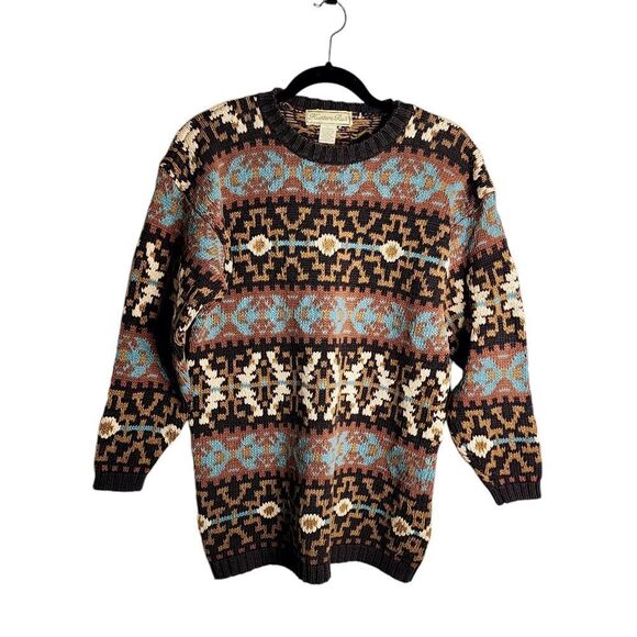 Hunters Run vintage 90's Fair Isle sweater multicolor geometric Cabincore Ski L - Picture 1 of 4